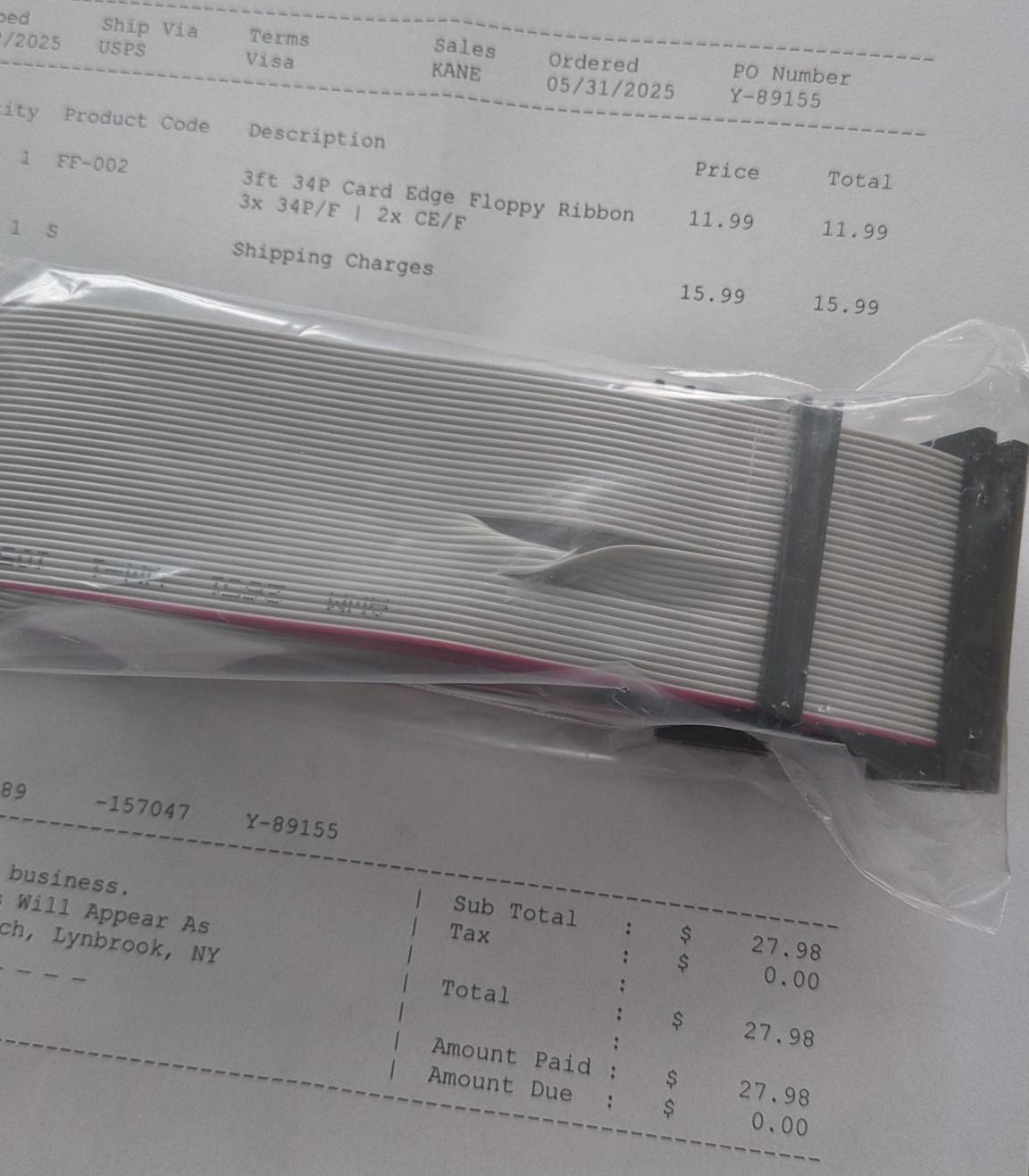 36" Universal 34-Pin Floppy Drive Ribbon Cable for 3.5" and/or 5.25" Drives