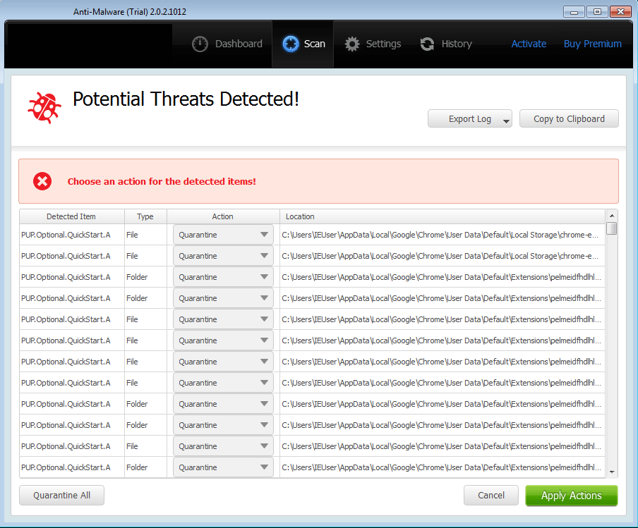 199 "Potential Threats Detected!" on a completely clean machine