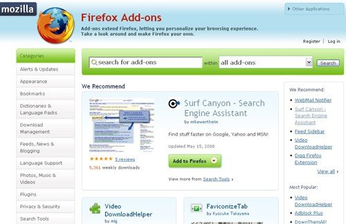 Surf Canyon on Mozilla’s Add-ons Home Page